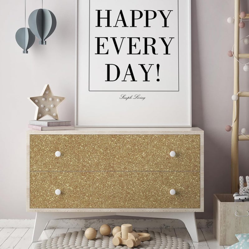 CHIHUT Champagne Gold Glitter Contact Paper Peel and Stick Wallpaper Sparkle Glitter Removable Self Adhesive Wallpaper Textured Fabric Wall Paper Roll for Bedroom Walls Cabinets Dresser 15.7''x100'' - Image 4